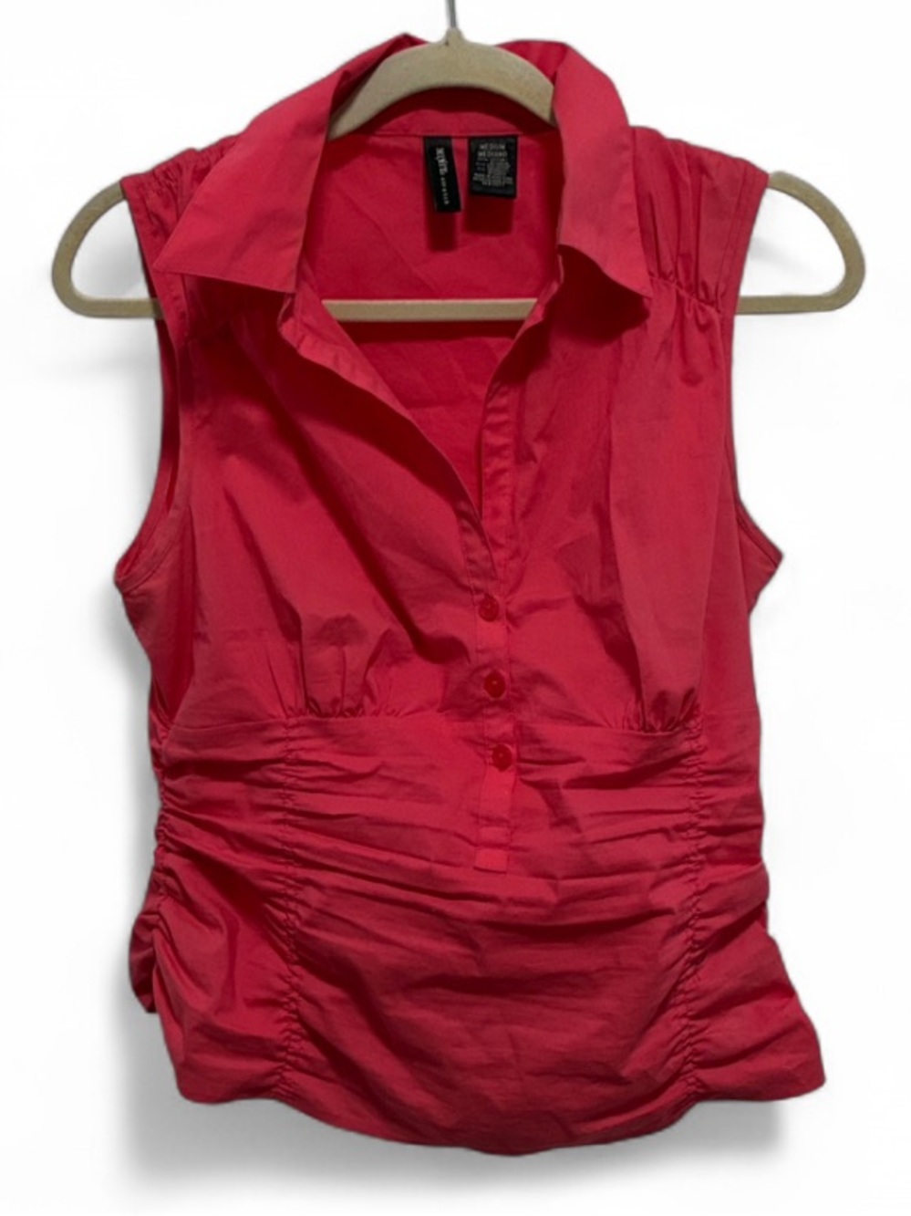 Y2K Mixit Sleeveless Ruched Button-Front Tank Top - Hot Pink